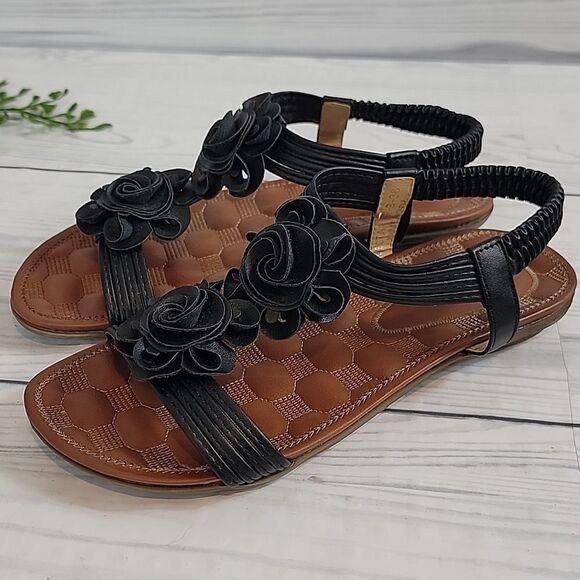 Patrizia By Spring Step Nectarine Black Floral Sandals Womens Size 8 - Picture 11 of 11